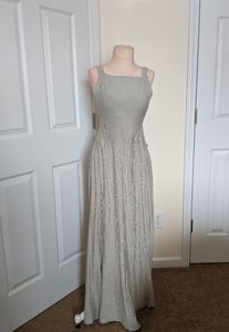 NWT Gray striped strapped apron front dress.
